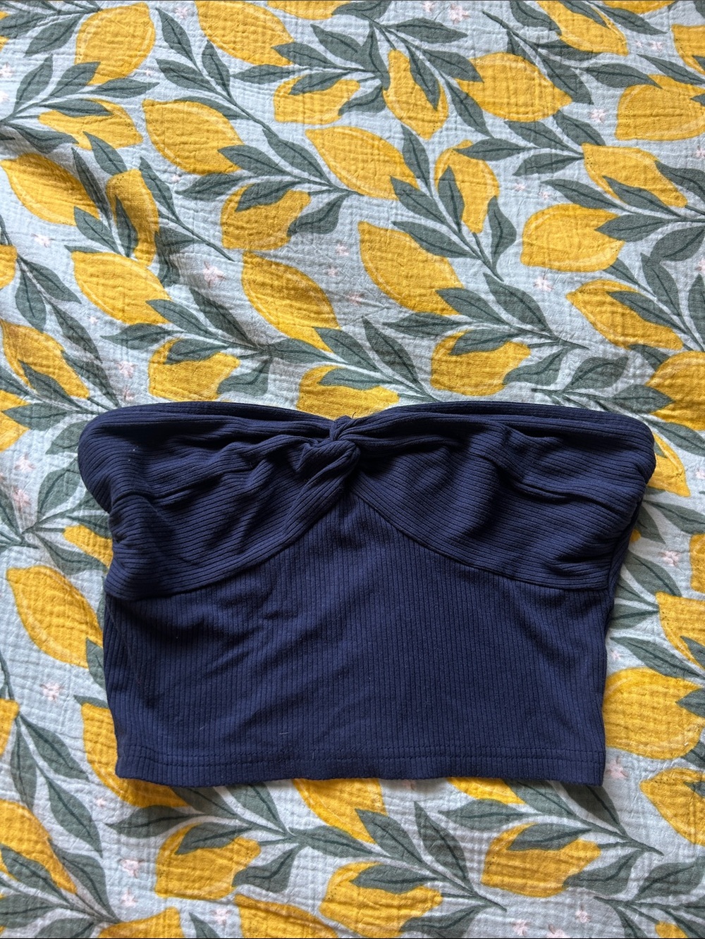 Strapless Twist Front Ribbed Crop Top - Navy